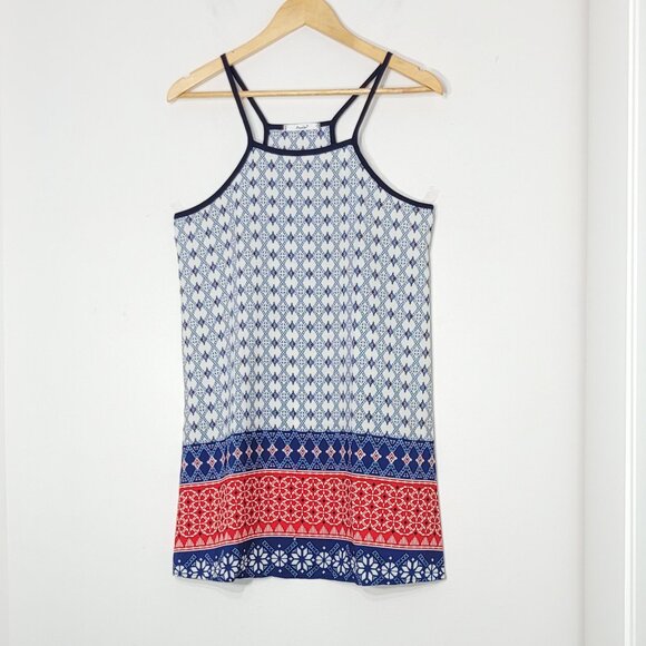 Papaya Women's Blue White & Red Geometric Print Sleeveless Spaghetti Top Dress - Picture 1 of 8